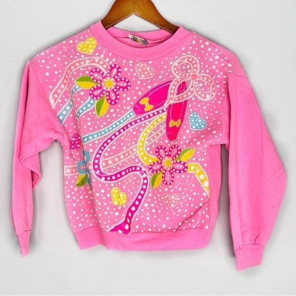 Vintage Glasgow Sportonics Puffy Paint Pink Ballerina Slipper Sweater 7 8 - Picture 1 of 4